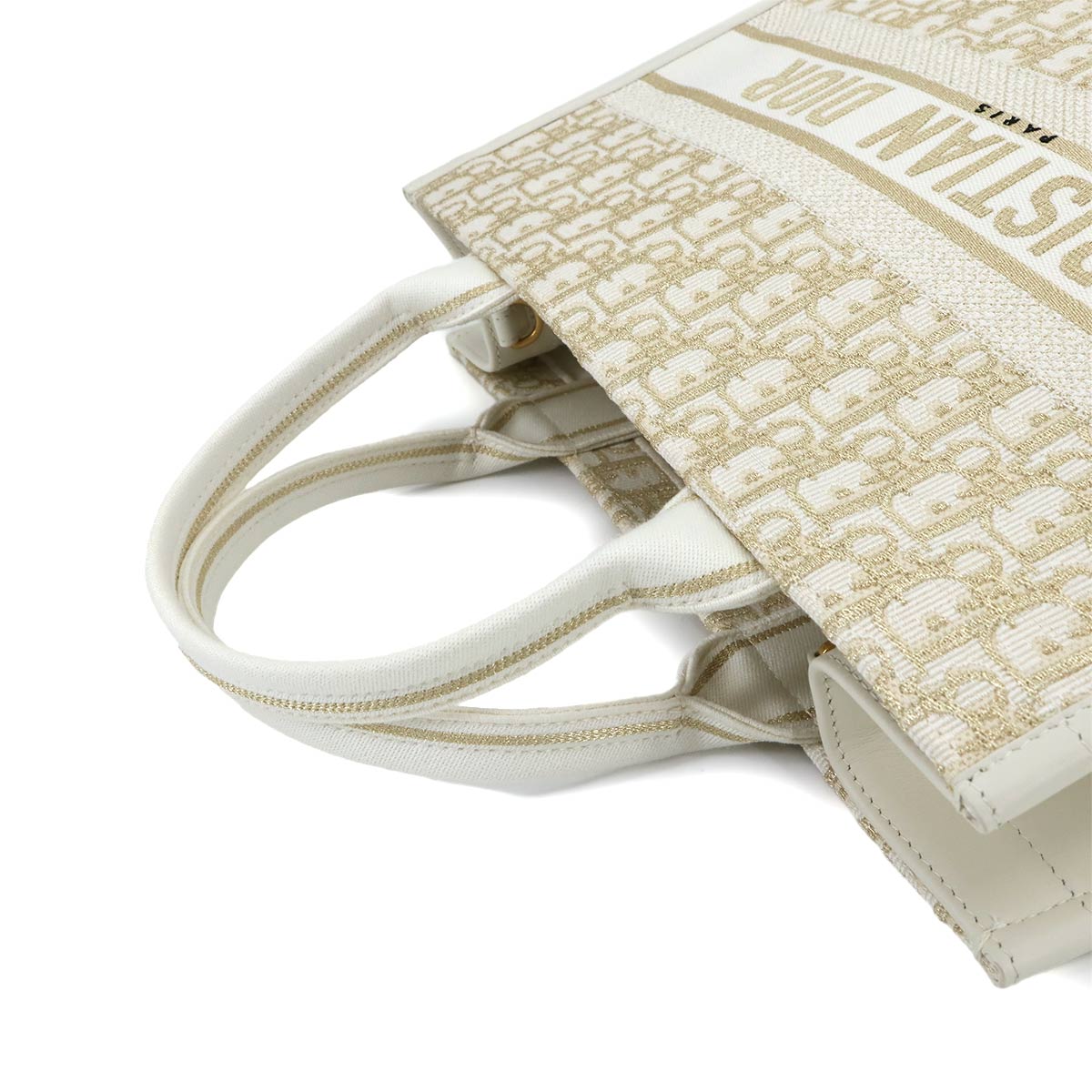 Oblique Book Tote Medium Bag Canvas Gold White
