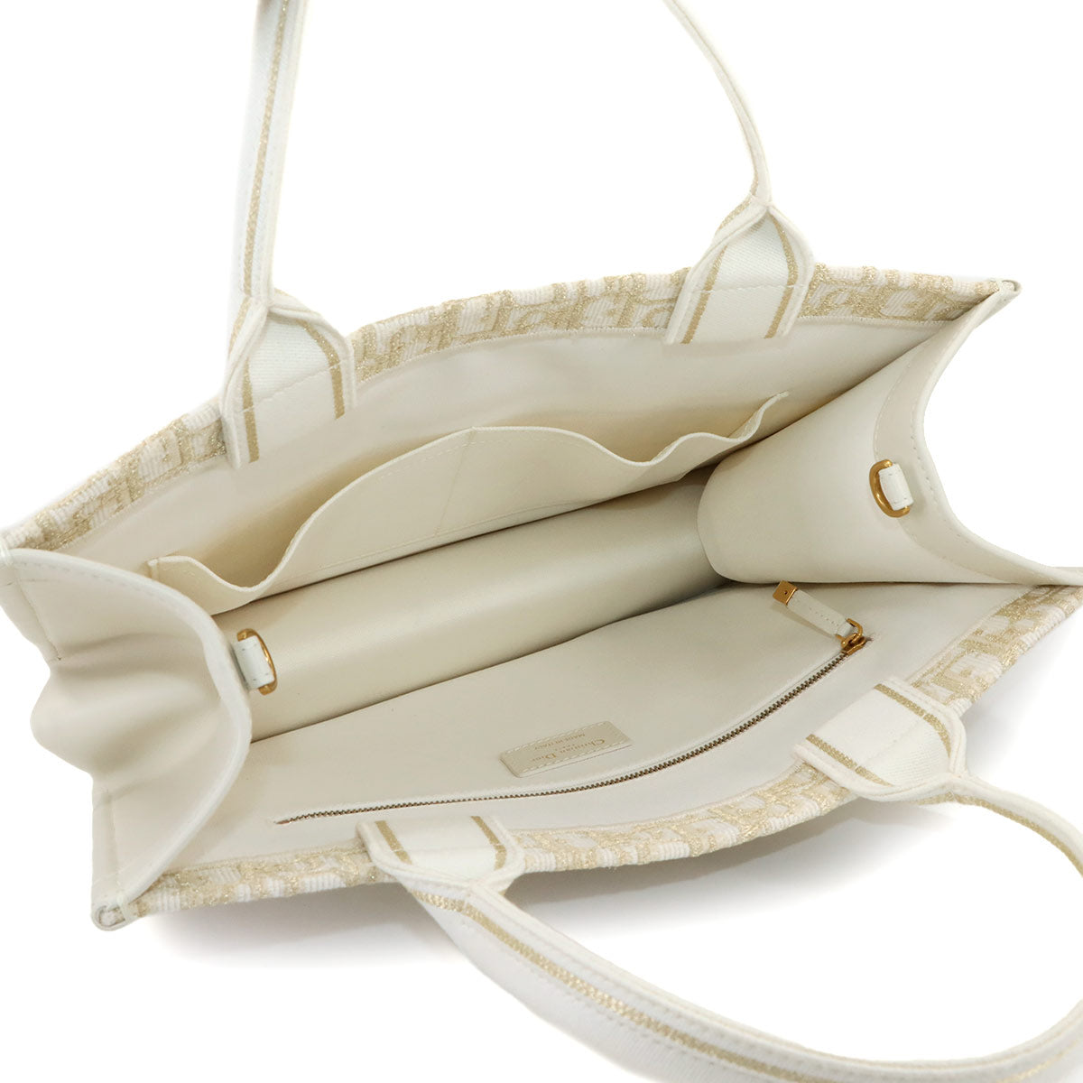 Oblique Book Tote Medium Bag Canvas Gold White