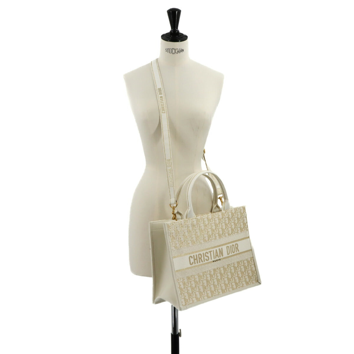 Oblique Book Tote Medium Bag Canvas Gold White