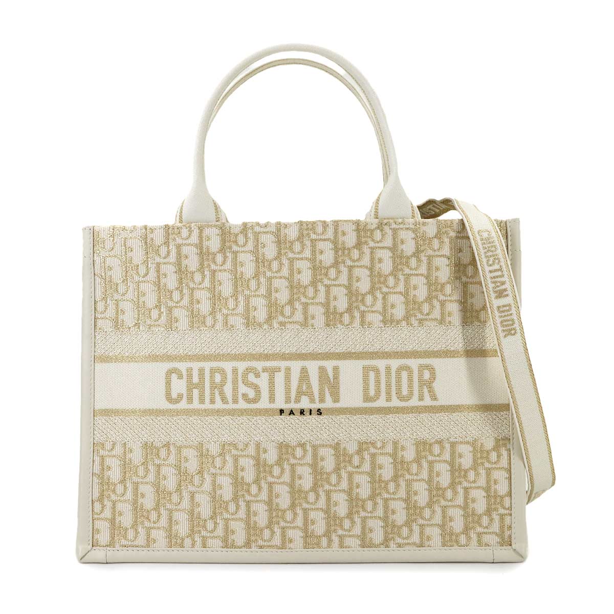 Oblique Book Tote Medium Bag Canvas Gold White