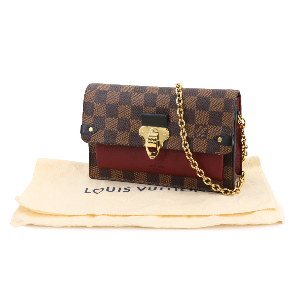 Damier Vavin Chain Long Wallet Bordeaux Black N60222