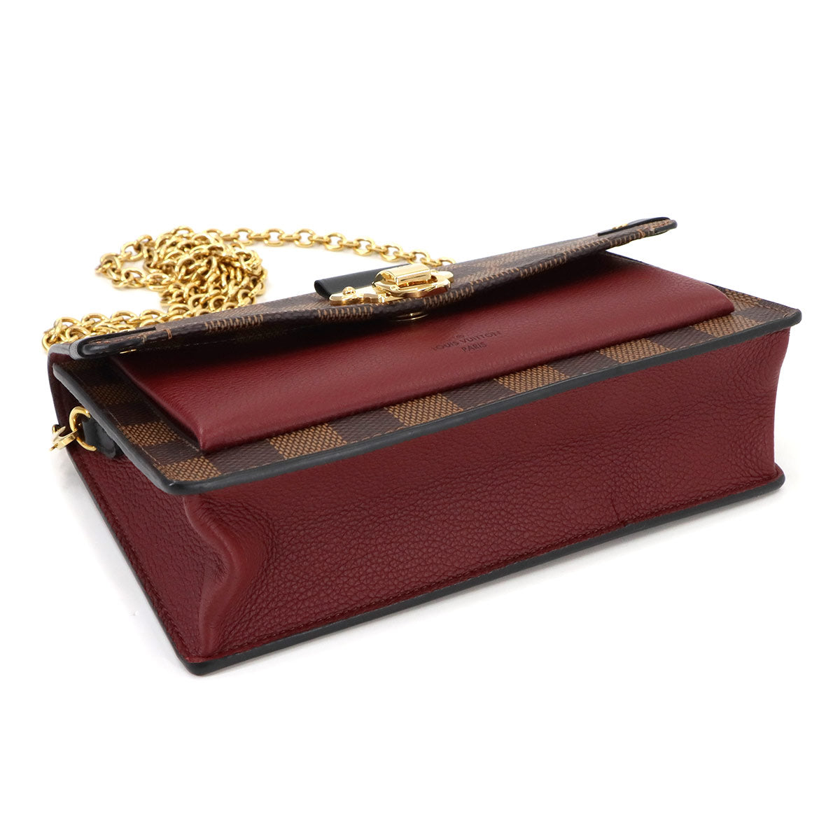 Damier Vavin Chain Long Wallet Bordeaux Black N60222