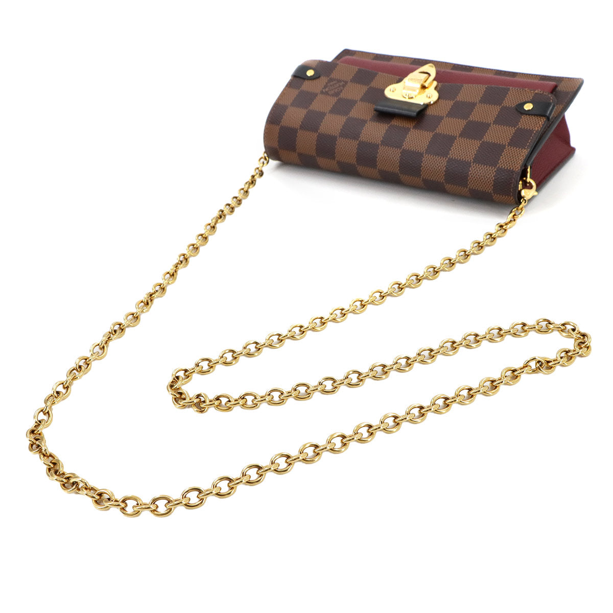 Damier Vavin Chain Long Wallet Bordeaux Black N60222
