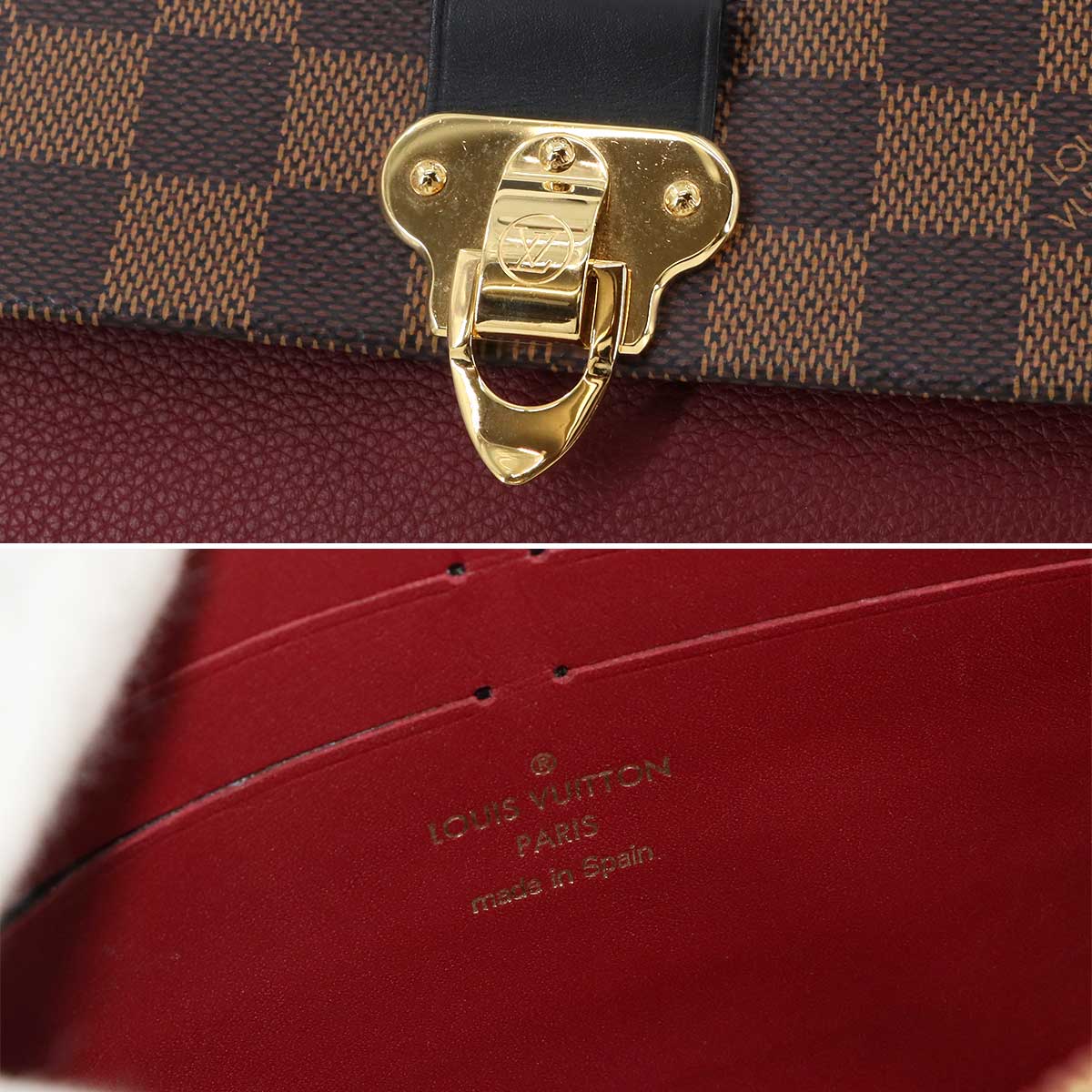 Damier Vavin Chain Long Wallet Bordeaux Black N60222