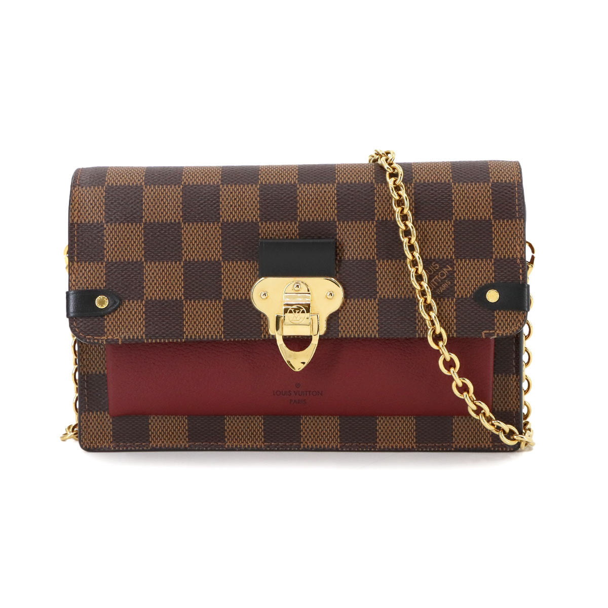 Damier Vavin Chain Long Wallet Bordeaux Black N60222