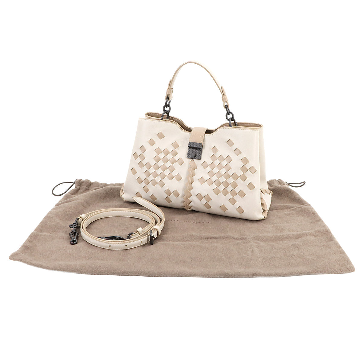 Intrecciato Napoli 2way Hand Shoulder Bag White Beige