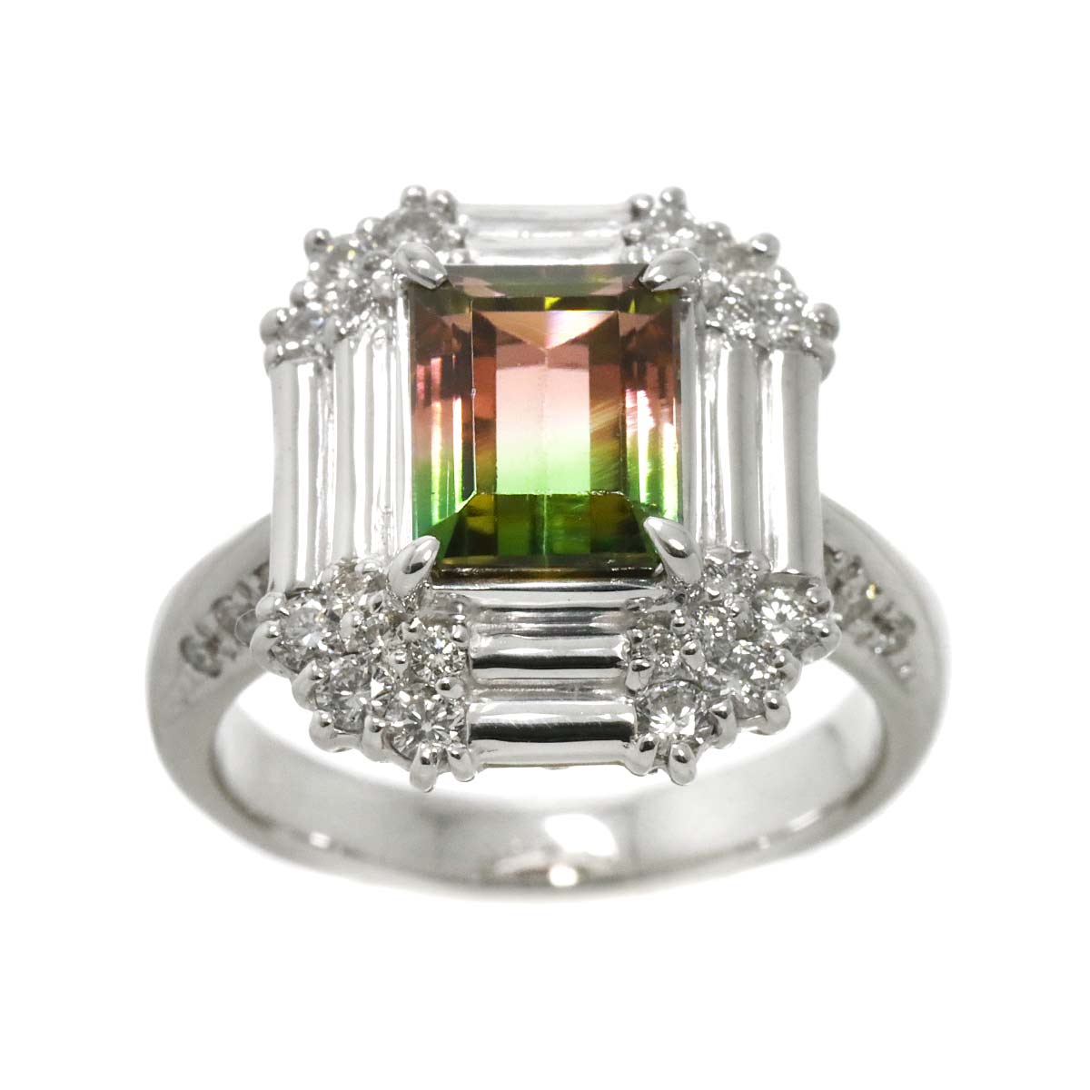Tourmaline 2.54ct Diamond 0.63ct Ring 18K WG 750 Size5.5-5.75(US)