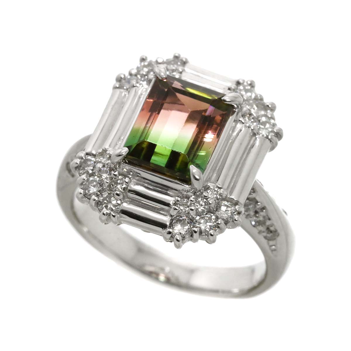 Tourmaline 2.54ct Diamond 0.63ct Ring 18K WG 750 Size5.5-5.75(US)