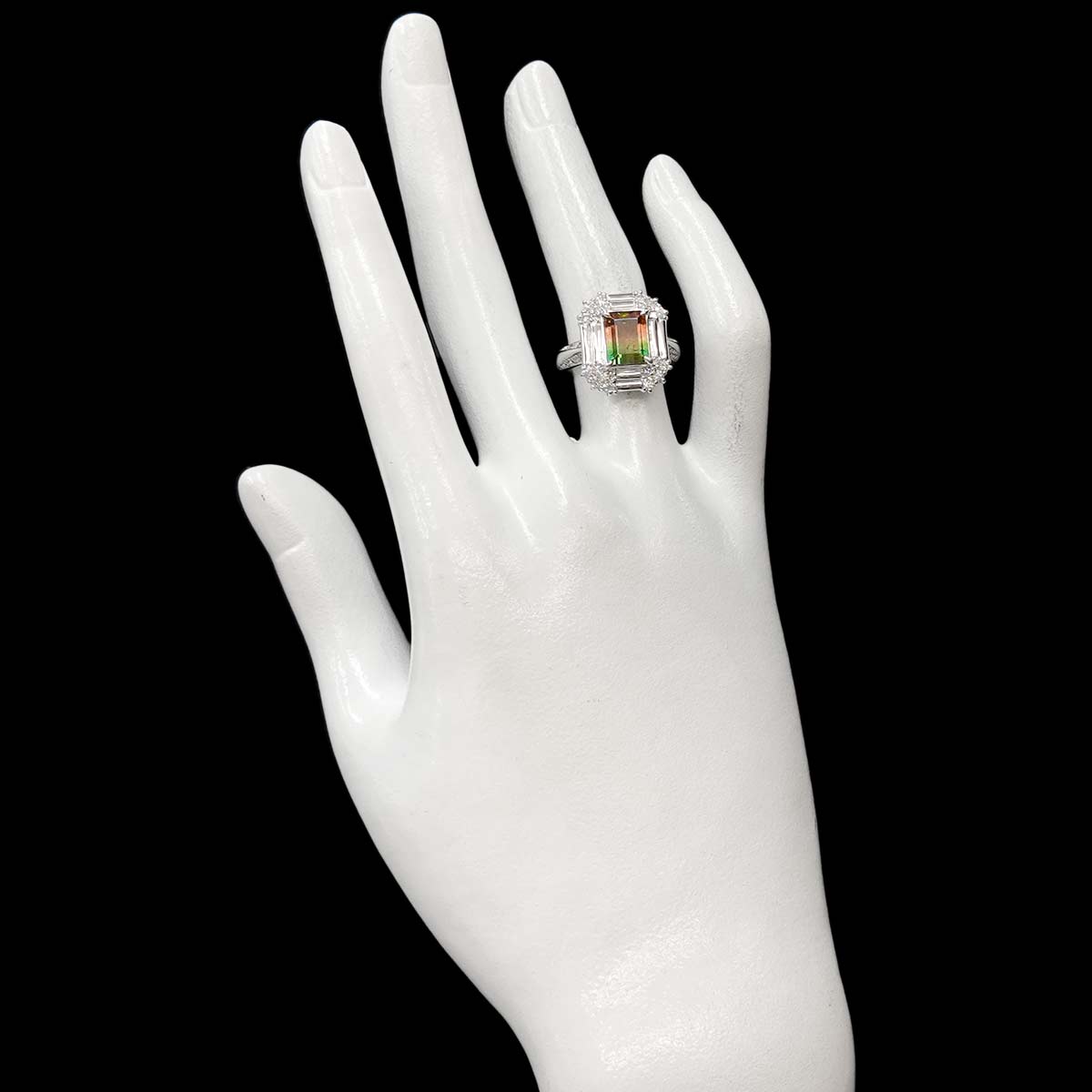 Tourmaline 2.54ct Diamond 0.63ct Ring 18K WG 750 Size5.5-5.75(US)