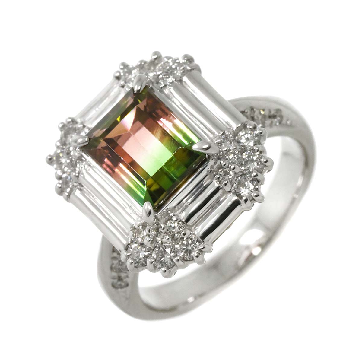 Tourmaline 2.54ct Diamond 0.63ct Ring 18K WG 750 Size5.5-5.75(US)