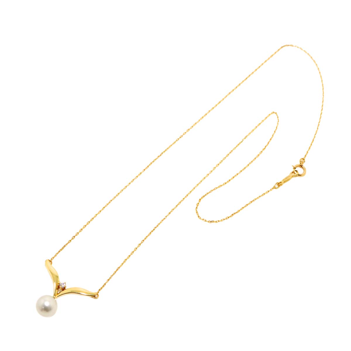 Akoya Pearl 7.2mm Diamond Necklace 18K Yellow Gold 750