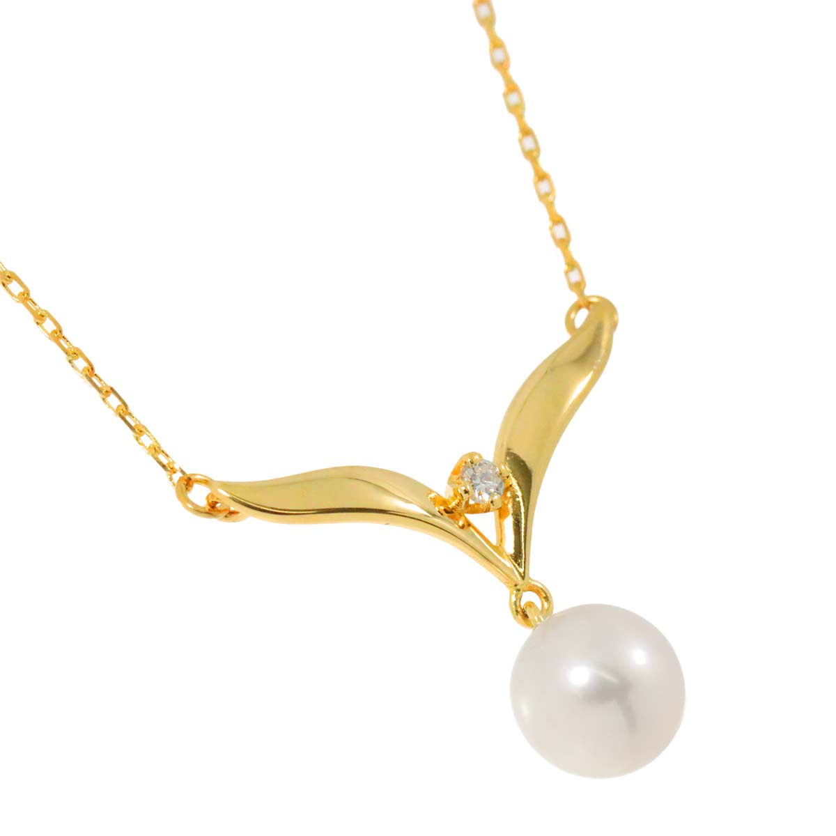 Akoya Pearl 7.2mm Diamond Necklace 18K Yellow Gold 750
