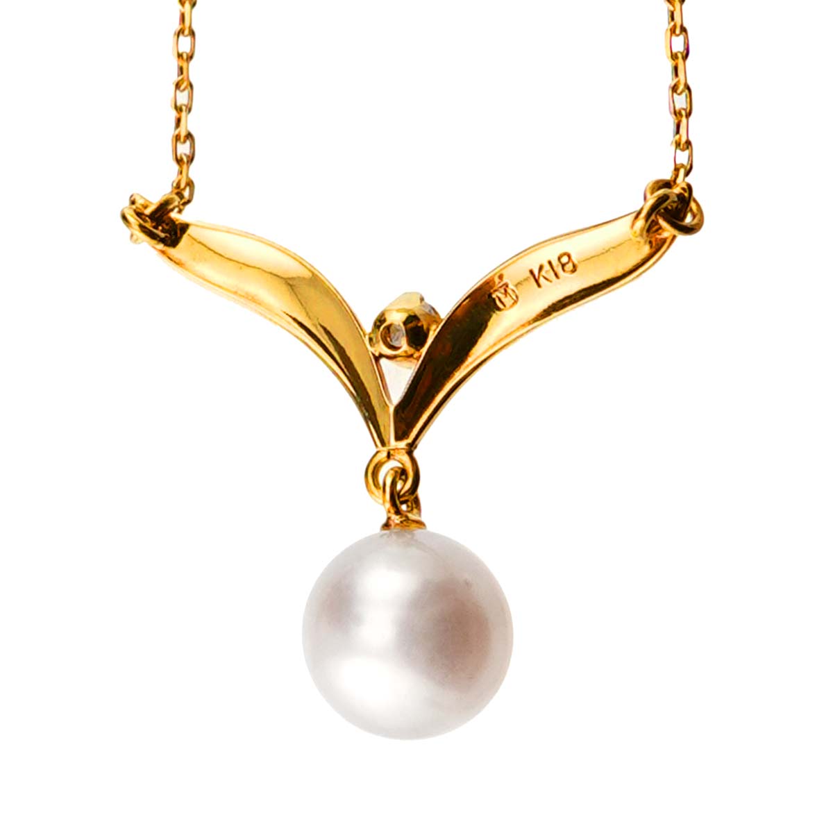 Akoya Pearl 7.2mm Diamond Necklace 18K Yellow Gold 750
