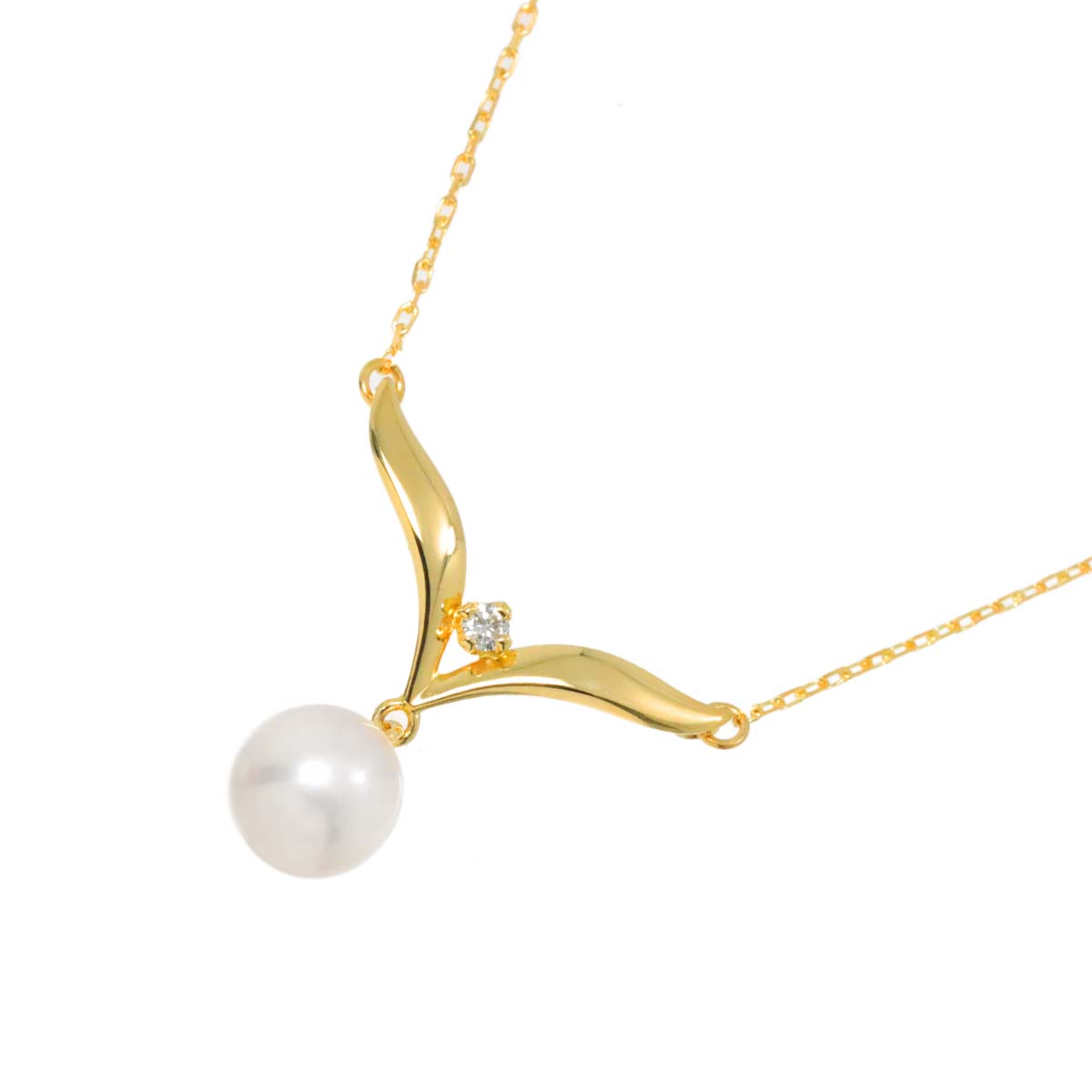 Akoya Pearl 7.2mm Diamond Necklace 18K Yellow Gold 750
