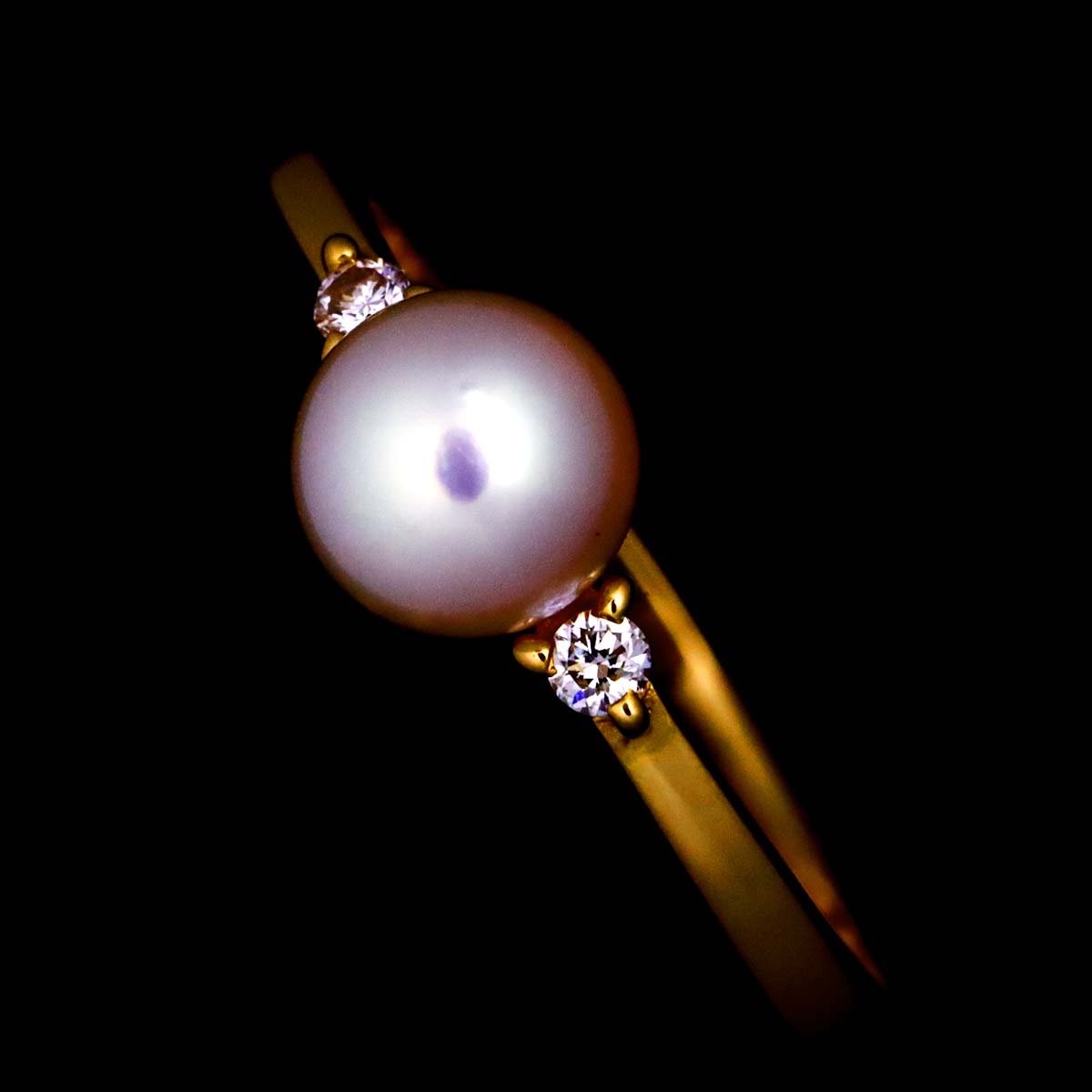 Akoya Pearl 5.2mm Diamond Ring 18K PG 750 Size5.25(US)