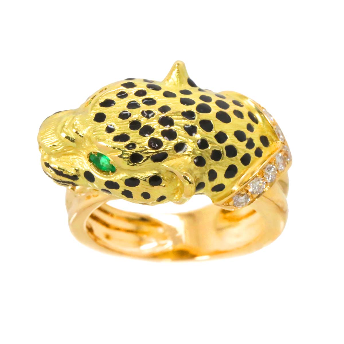 Diamond Emerald Ring 18K YG Yellow Gold 750 5.75-6(US)