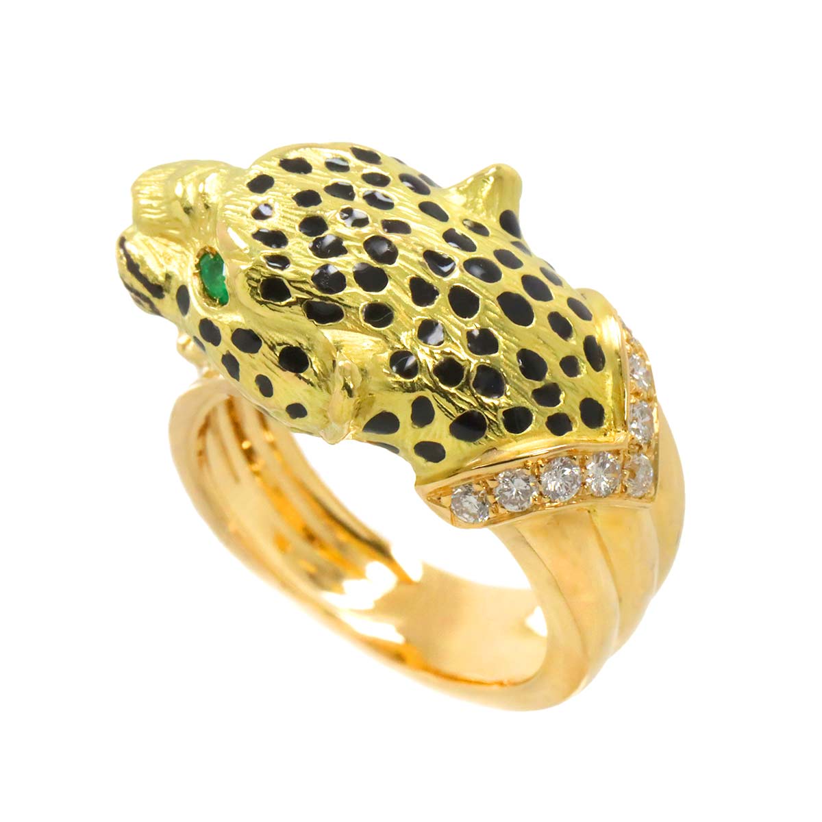 Diamond Emerald Ring 18K YG Yellow Gold 750 5.75-6(US)