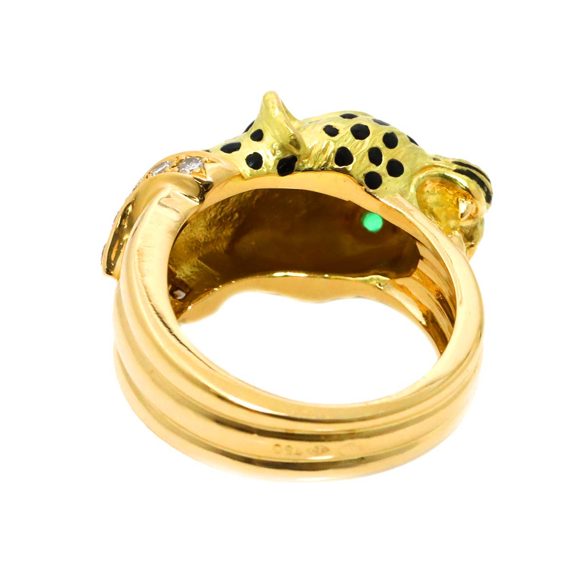 Diamond Emerald Ring 18K YG Yellow Gold 750 5.75-6(US)