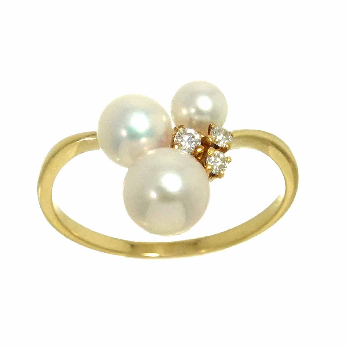 Akoya Pearl 5.6-3.9mm Diamond Ring 18K YG 750 size5.5-5.75(US)