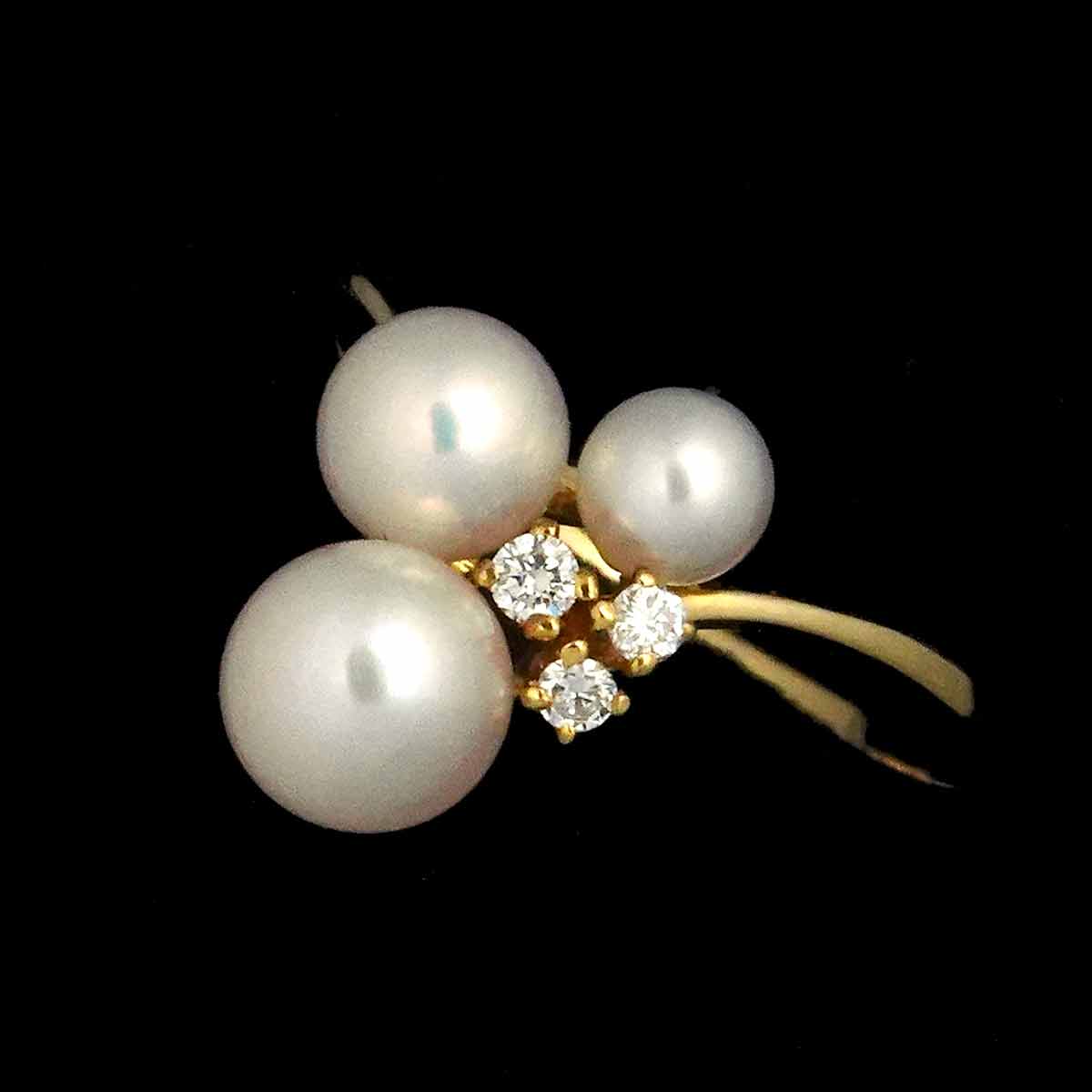 Akoya Pearl 5.6-3.9mm Diamond Ring 18K YG 750 size5.5-5.75(US)