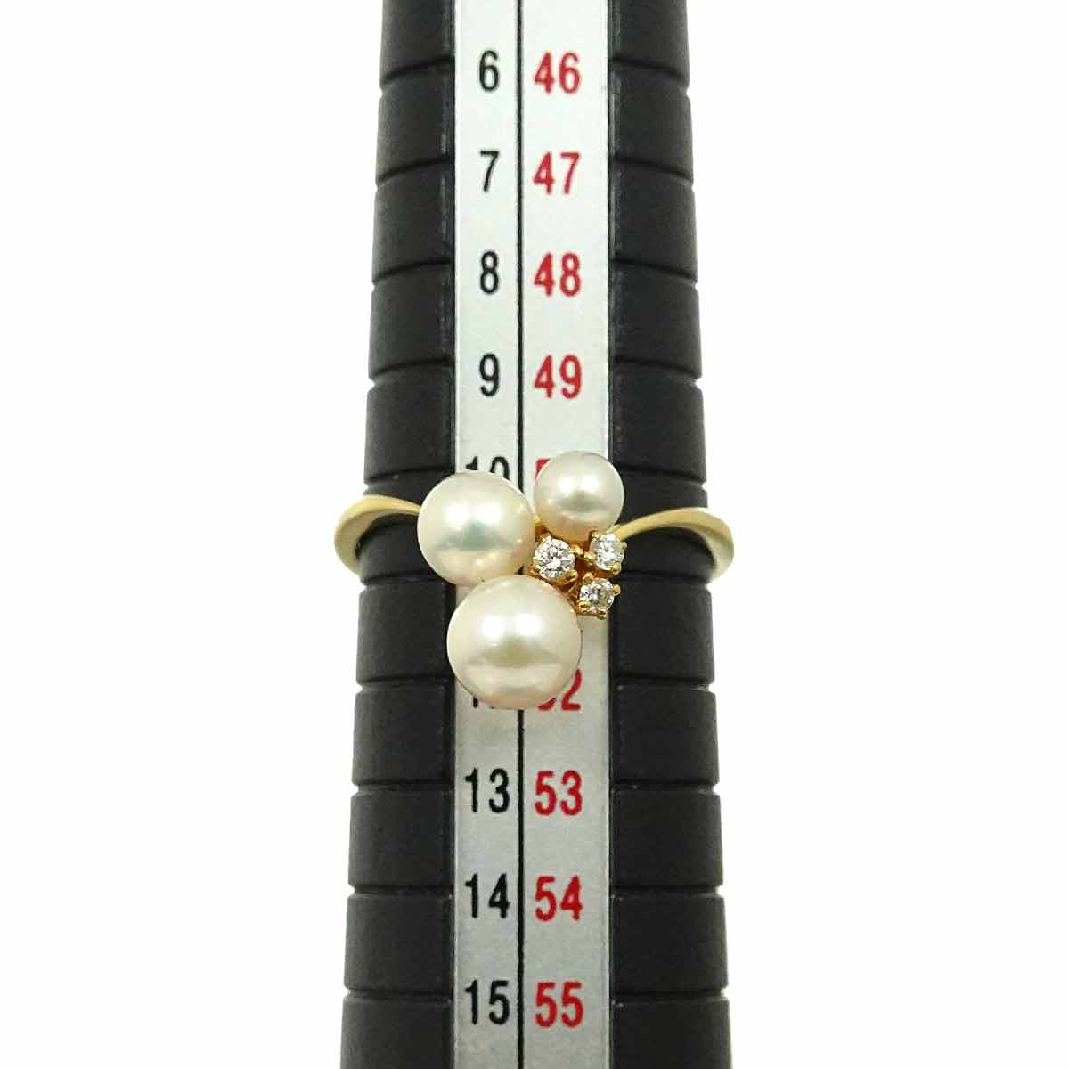 Akoya Pearl 5.6-3.9mm Diamond Ring 18K YG 750 size5.5-5.75(US)