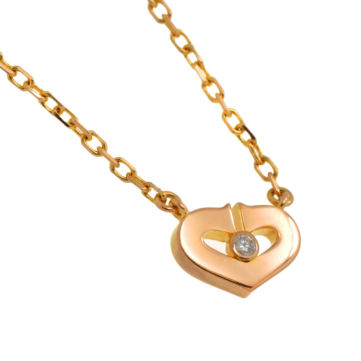 C Heart Diamond Necklace 18K Pink Gold 750