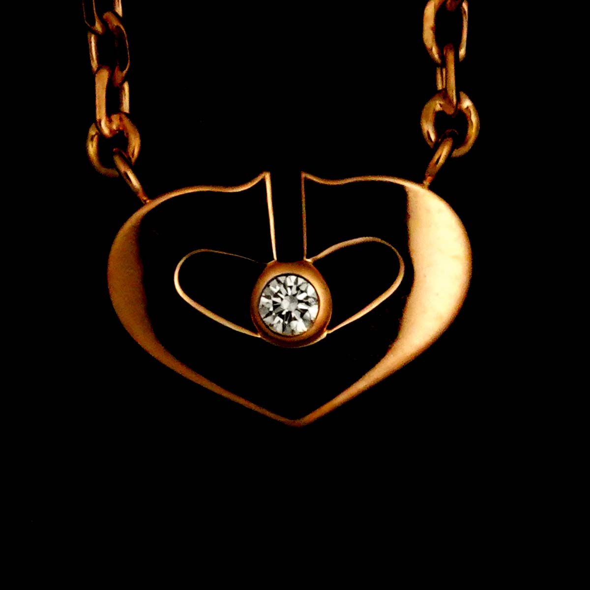 C Heart Diamond Necklace 18K Pink Gold 750