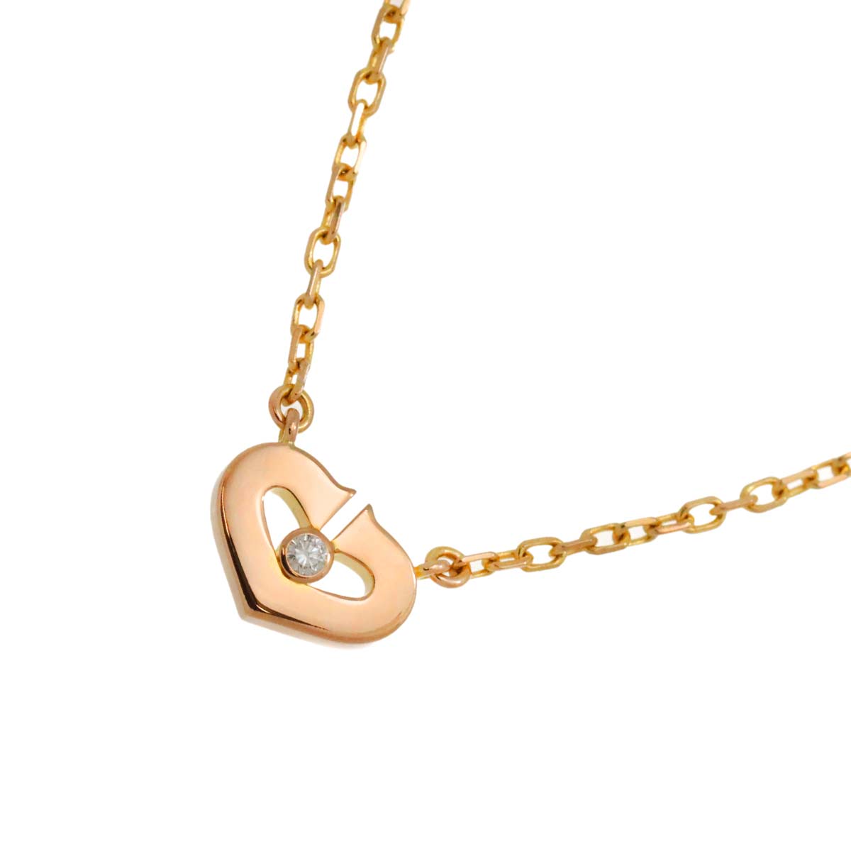 C Heart Diamond Necklace 18K Pink Gold 750