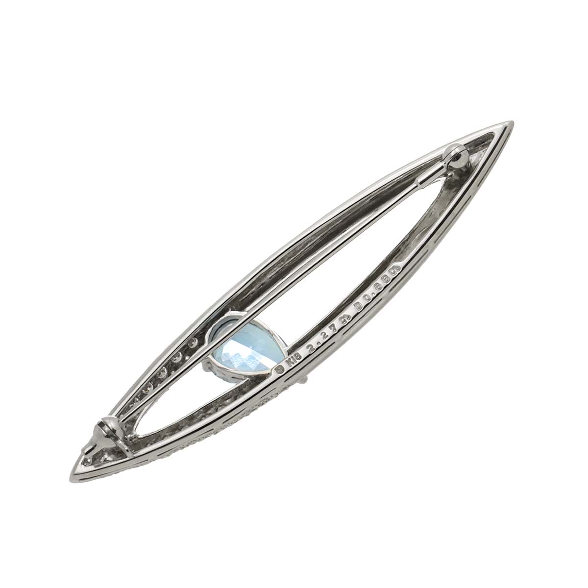 Aquamarine 2.27ct Diamond 0.68ct Brooch 18K White Gold 750