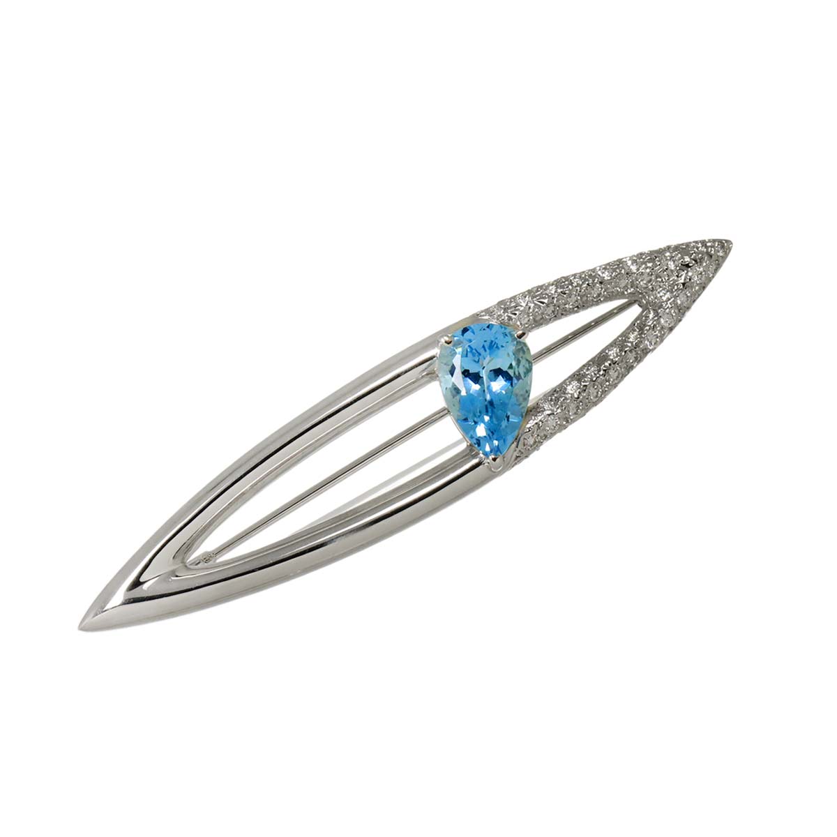 Aquamarine 2.27ct Diamond 0.68ct Brooch 18K White Gold 750