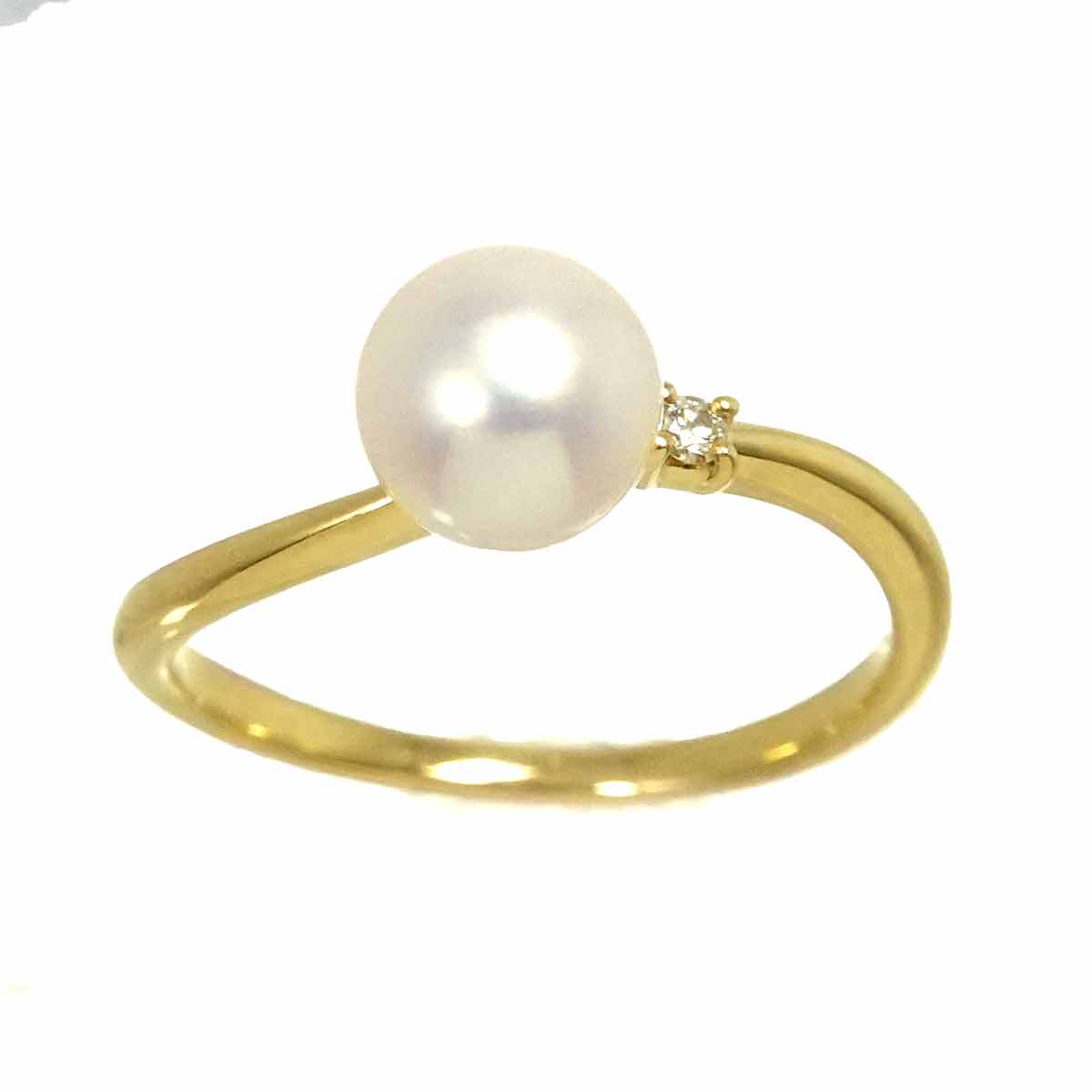 Akoya pearl 6.5mm Diamond 0.01ct Ring 18K YG size5.25(US)