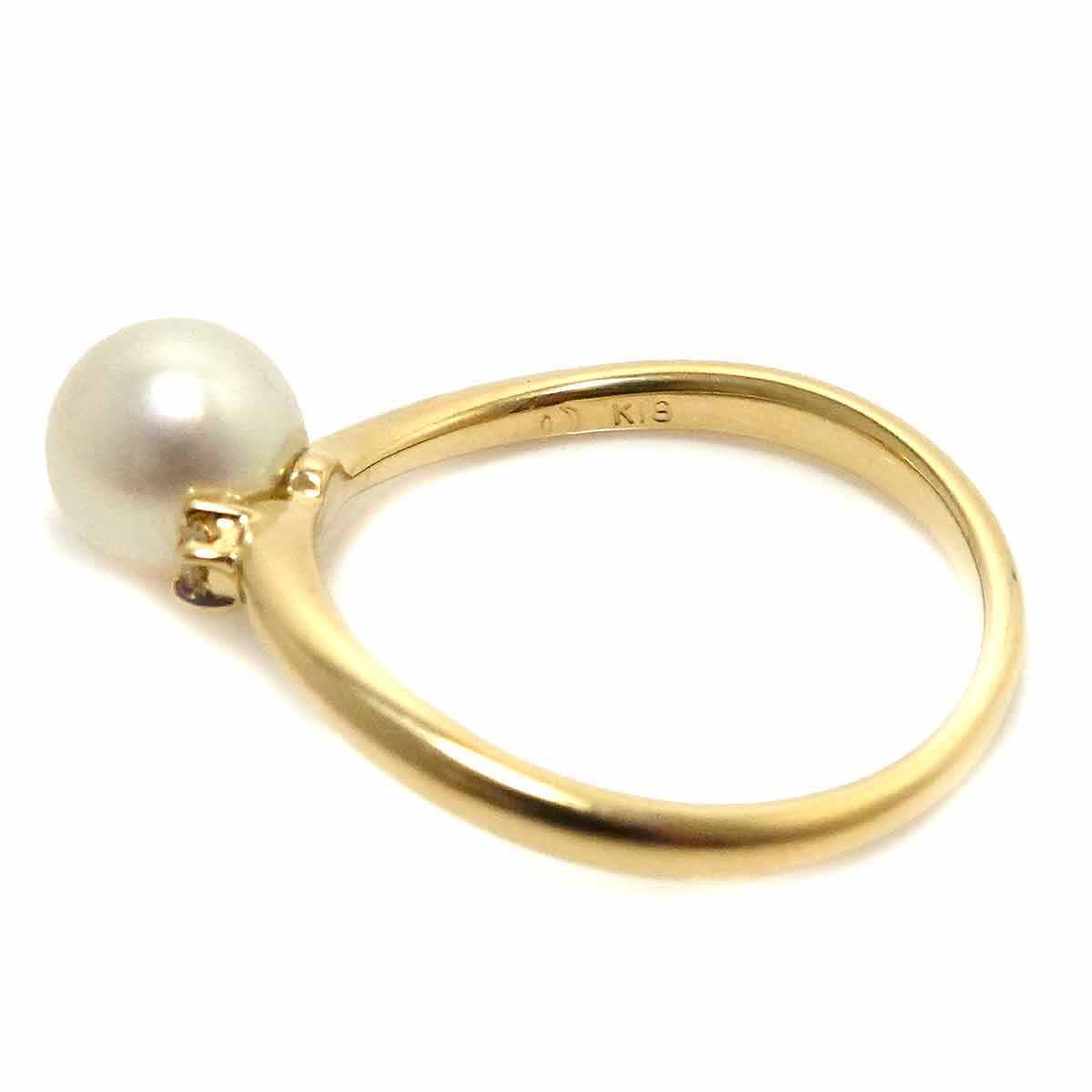 Akoya pearl 6.5mm Diamond 0.01ct Ring 18K YG size5.25(US)