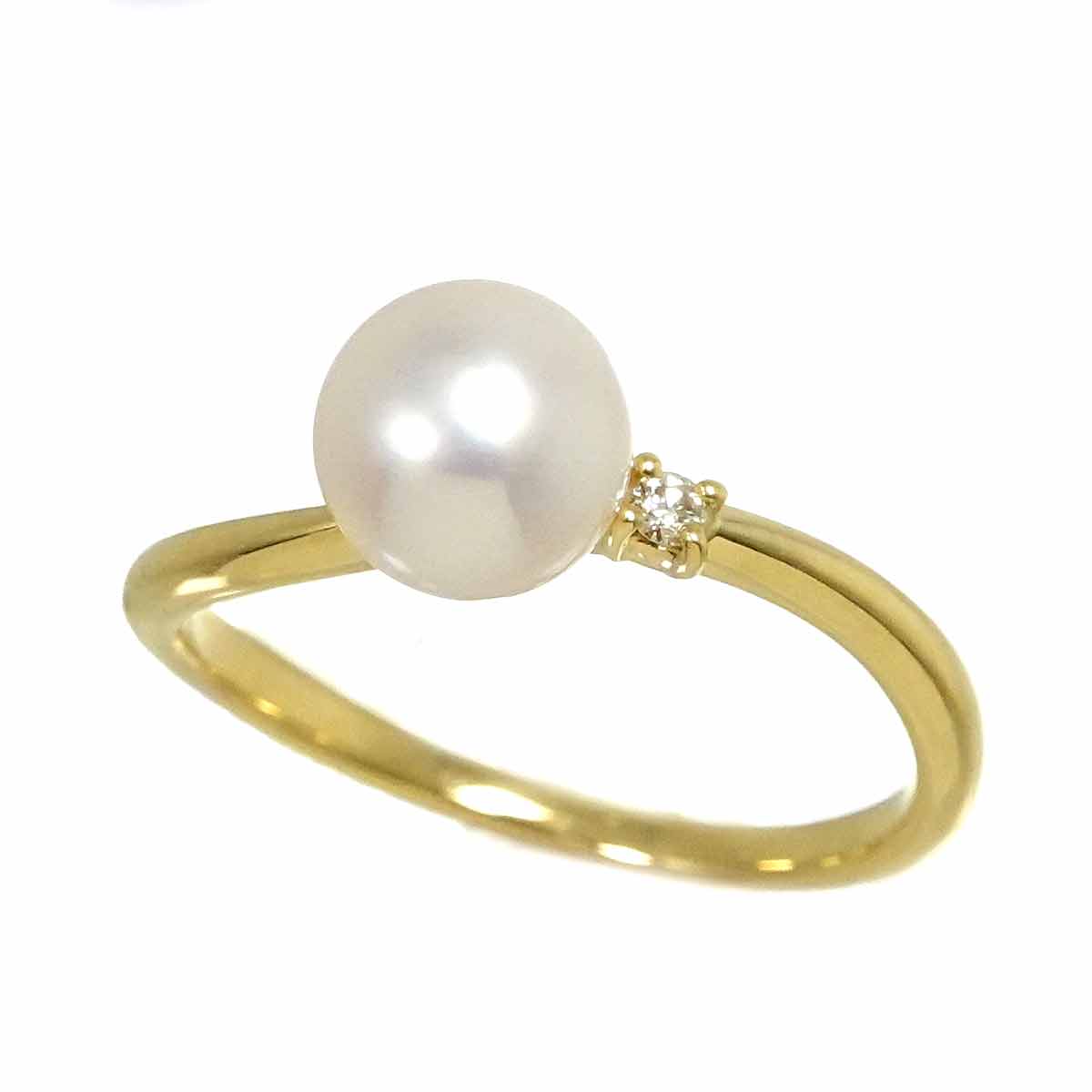 Akoya pearl 6.5mm Diamond 0.01ct Ring 18K YG size5.25(US)