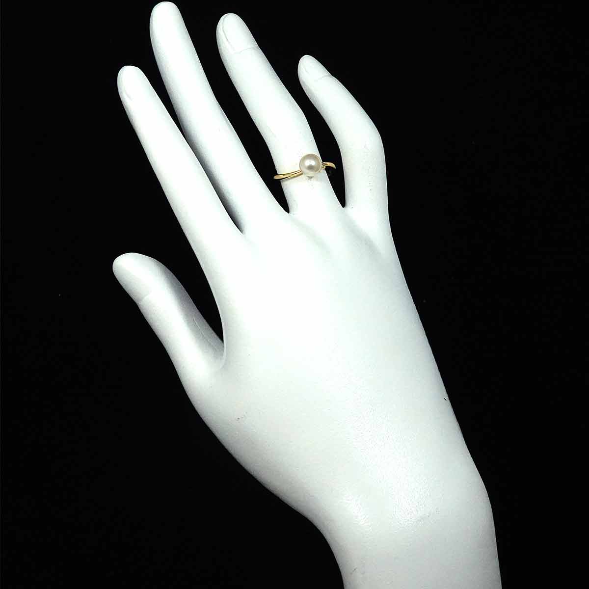 Akoya pearl 6.5mm Diamond 0.01ct Ring 18K YG size5.25(US)