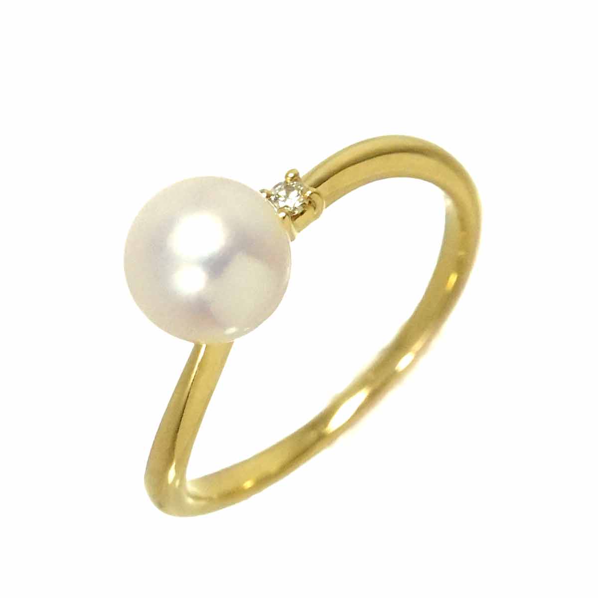Akoya pearl 6.5mm Diamond 0.01ct Ring 18K YG size5.25(US)