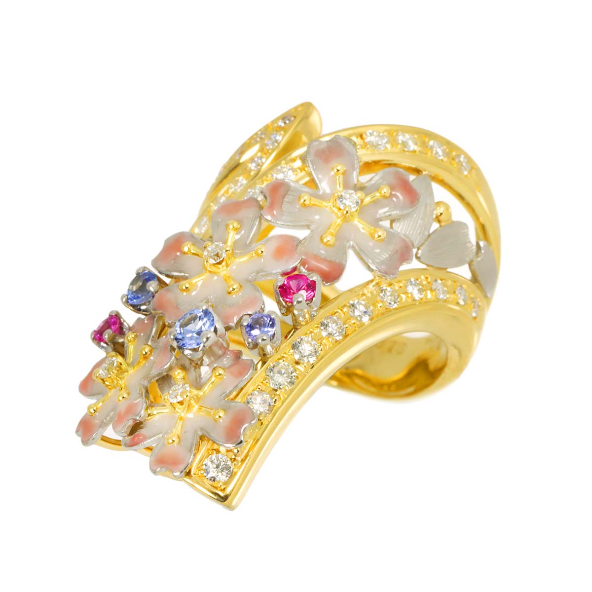 Sapphire Diamond 0.76ct Ring 18K YG Pt 6-6.25(US)