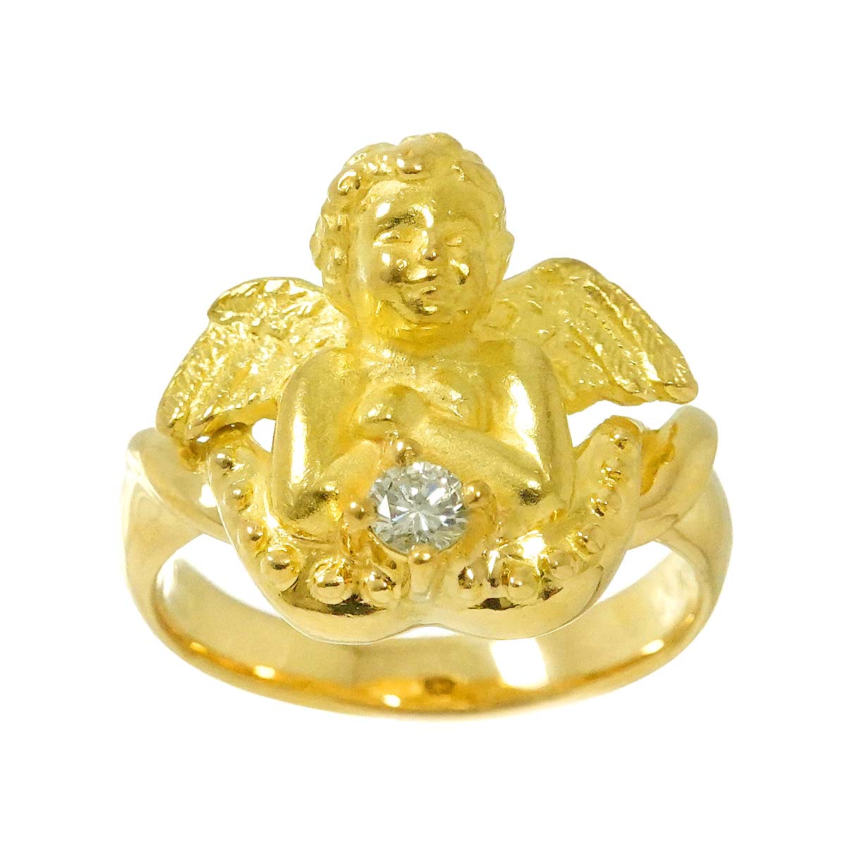 Diamond 0.10ct Ring 18K YG Yellow Gold 750 5.75-6(US)