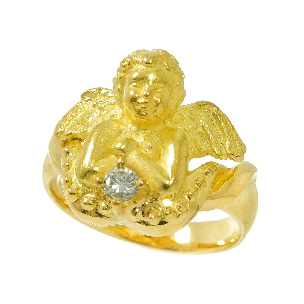 Diamond 0.10ct Ring 18K YG Yellow Gold 750 5.75-6(US)