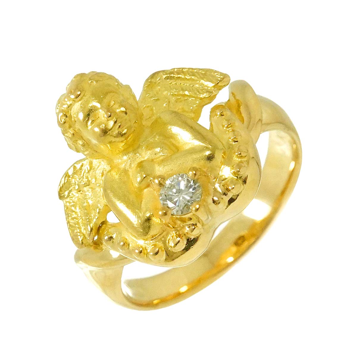 Diamond 0.10ct Ring 18K YG Yellow Gold 750 5.75-6(US)