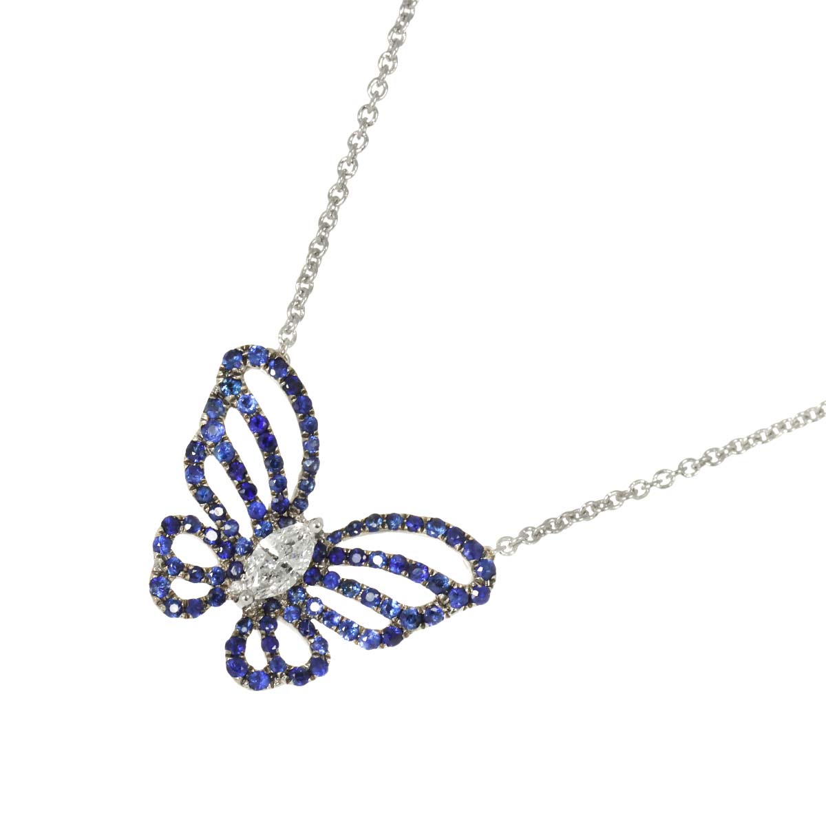 Sapphire Diamond Necklace 18K WG White Gold 750