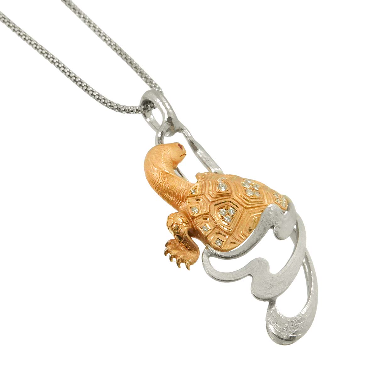 Diamond 0.21ct Ruby 0.01ct Necklace Pt 18K PG Platinum