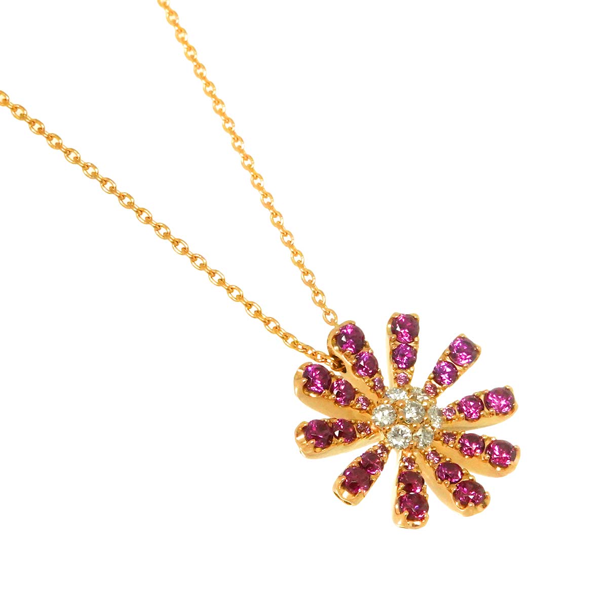 Garnet 1.19ct Diamond 0.19ct Necklace 18K Pink Gold 750