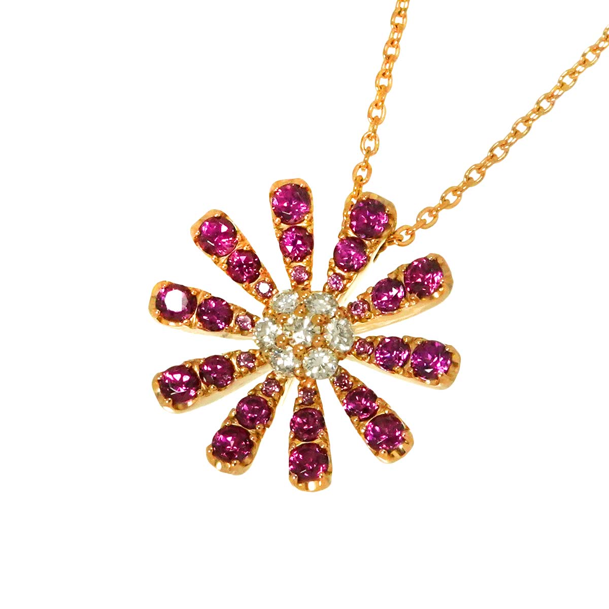 Garnet 1.19ct Diamond 0.19ct Necklace 18K Pink Gold 750