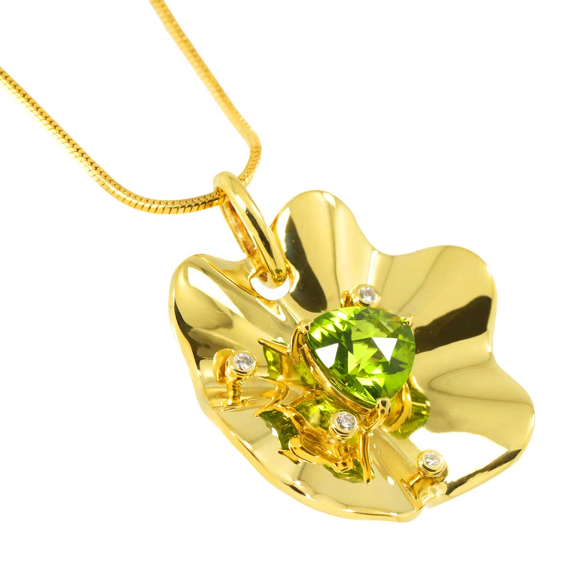 Peridot 3.46ct Diamond 0.07ct Necklace 18K YG