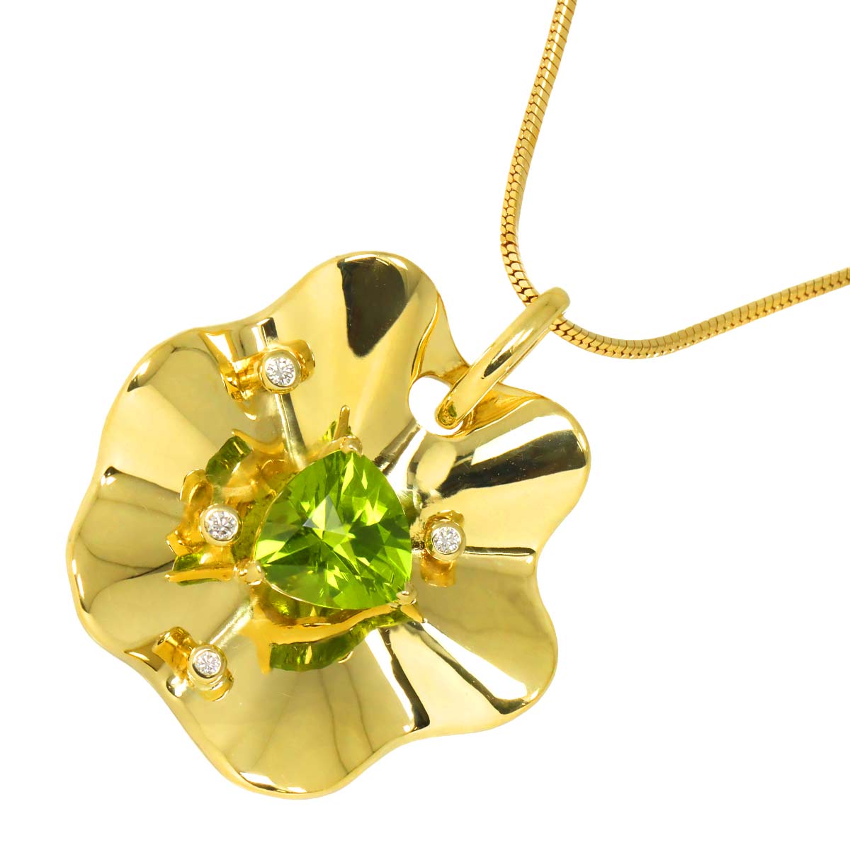 Peridot 3.46ct Diamond 0.07ct Necklace 18K YG