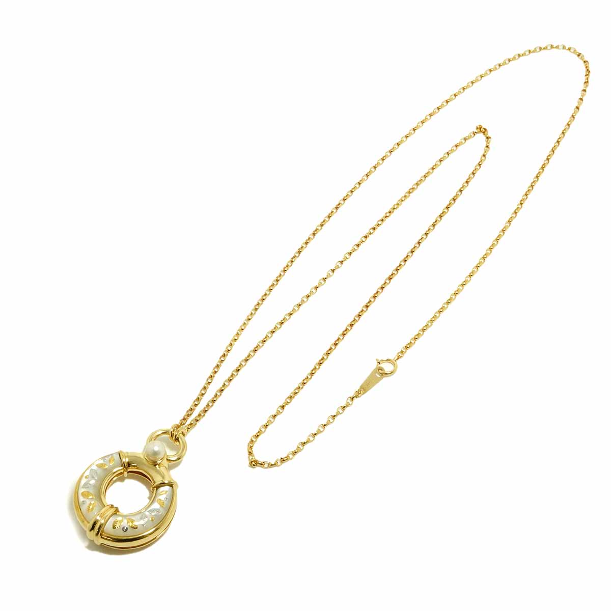 Pique Akoya Pearl Mother of Pearl MOP Necklace 18K YG 750