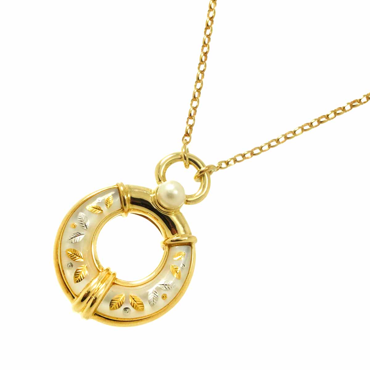 Pique Akoya Pearl Mother of Pearl MOP Necklace 18K YG 750