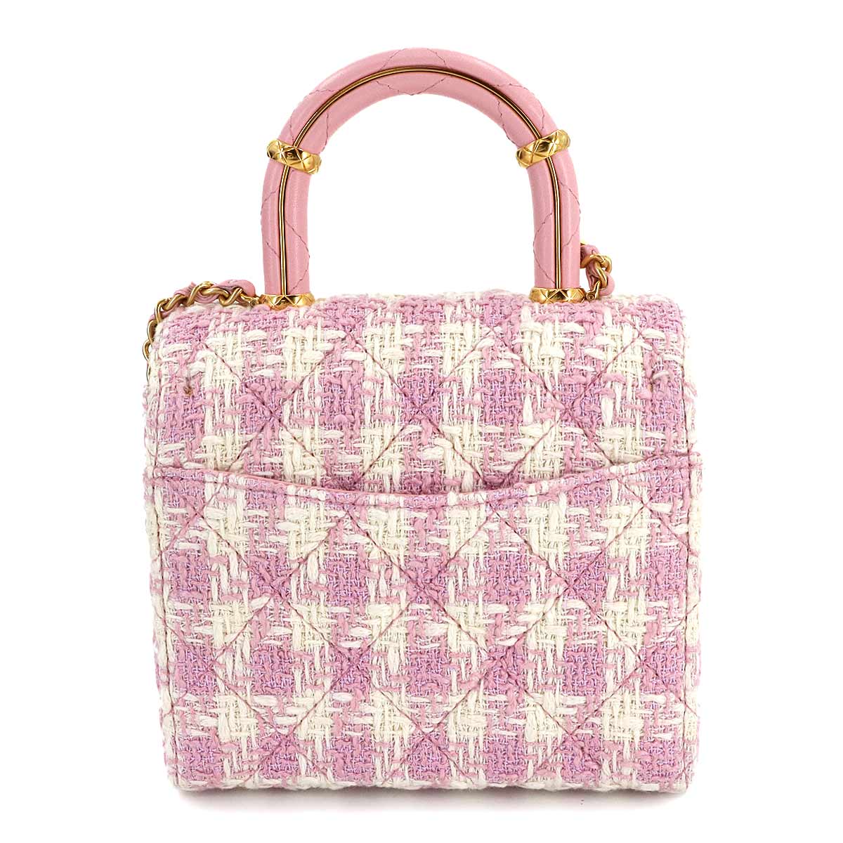 Matelasse Hand Chain Shoulder Bag Tweed Leather Pink AS4035
