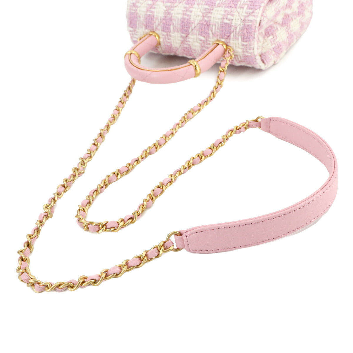 Matelasse Hand Chain Shoulder Bag Tweed Leather Pink AS4035