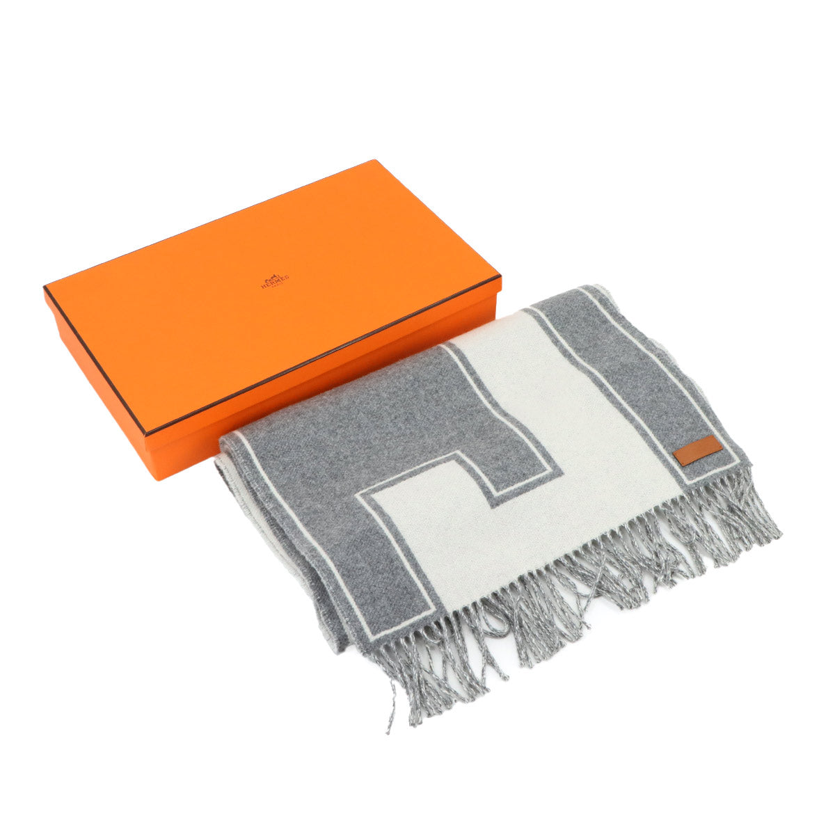 Winter Scarf Casaque Clefs de H Cashmere 100% White Gray